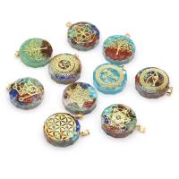 Gemstone Brass Pendants, with Brass, Round, gold color plated, fashion jewelry 
