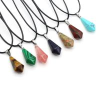 Gemstone Necklaces, Korean Waxed Cord, with Gemstone & Zinc Alloy, with 1.97 extender chain, silver color plated cm 
