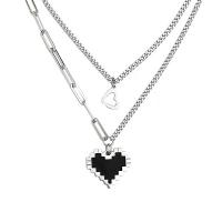 Titanium Steel Jewelry Necklace, with 1.96inch extender chain, Heart, Double Layer & Unisex & enamel Approx 16 Inch, Approx  18.5 Inch 