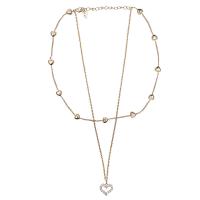 Rhinestone Zinc Alloy Necklace, Heart, gold color plated, Double Layer & oval chain & for woman & with rhinestone Approx 16 Inch 