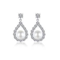 Cubic Zirconia Micro Pave Brass Earring, with Plastic Pearl, platinum color plated, micro pave cubic zirconia & for woman 