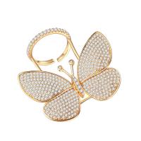 Cubic Zirconia Micro Pave Brass Finger Ring, Butterfly, plated, Adjustable & micro pave cubic zirconia & for woman 