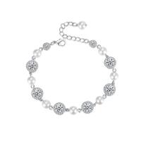 Cubic Zirconia Micro Pave Brass Bracelet, with Plastic Pearl, with 1.57 inch extender chain, platinum color plated, micro pave cubic zirconia & for woman Approx 6.1 Inch 
