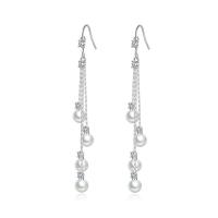 Cubic Zirconia Micro Pave Brass Earring, with Plastic Pearl, platinum color plated, micro pave cubic zirconia & for woman 