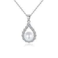 Cubic Zircon Micro Pave Brass Necklace, with Plastic Pearl, with 1.96 inch extender chain, platinum color plated, micro pave cubic zirconia & for woman Approx 15.74 Inch 
