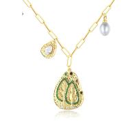 Cubic Zircon Micro Pave Brass Necklace, with Plastic Pearl, with 1.96 inch extender chain, gold color plated, micro pave cubic zirconia & for woman Approx 15.74 Inch 