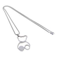 Stainless Steel Jewelry Necklace, Bear, Unisex, silver color cm 