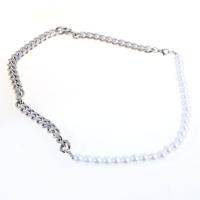 Stainless Steel Jewelry Necklace, with Plastic Pearl, Unisex, silver color cm 