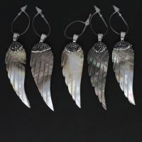 Rhinestone Shell Pendants, Brass, with Rhinestone Clay Pave & Shell, Wing Shape, mixed colors 
