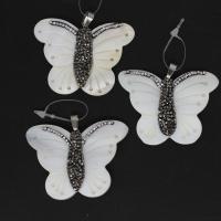 Rhinestone Shell Pendants, Brass, with Rhinestone Clay Pave & Shell, Butterfly, mixed colors 
