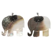 Rhinestone Shell Pendants, Brass, with Rhinestone Clay Pave & Shell, Elephant, mixed colors 