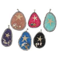 Shell colgantes de diamantes de imitación, metal, con Estrella de mar & Arcilla analiar de diamantes de imitación AB & Nácar Trompeta & resina, más colores para la opción, 57x45x9mm, Vendido por UD