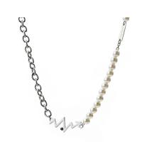 Titan Schmuck Halskette, Titanstahl, mit Kunststoff Perlen, Elektrokardiographische, silberfarben plattiert, Modeschmuck, zwei verschiedenfarbige, Länge:47 cm, verkauft von PC