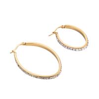 Titanium Steel Hoop Earring, Oval, gold color plated, with rhinestone, golden 