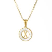 Stainless Steel Jewelry Necklace, with White Shell, gold color plated, fashion jewelry & letters are from A to Z golden cm 