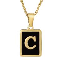 Edelstahl Schmuck Halskette, mit Verlängerungskettchen von 1.97, Quadrat, goldfarben plattiert, Buchstaben sind von A bis Z & verschiedene Stile für Wahl & Emaille, goldfarben, 12x15mm, Länge:45 cm, verkauft von PC