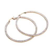 Titanium Steel Hoop Earring, Round, gold color plated, fashion jewelry & with rhinestone, golden 