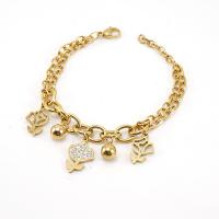 Stainless Steel Charm Bracelet, Flower, gold color plated & with rhinestone, golden Approx 21 cm 