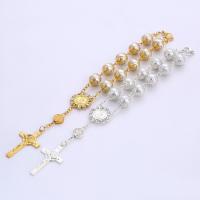 Zinc Alloy Pray Beads Bracelet, with Glass Pearl, Crucifix Cross, plated, Unisex & with rhinestone 10mm Approx 7 Inch 