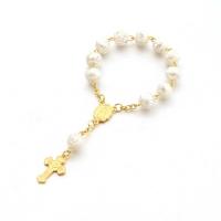 Zinc Alloy Pray Beads Bracelet, with Glass Pearl, Cross, plated & for woman, 6mm, 8mm Approx 7 Inch 
