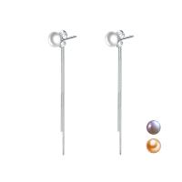 Sterling Silver Pearl Drop Earring, 925 Sterling Silver, with Freshwater Pearl, for woman 68mm 