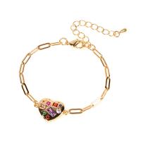 Cubic Zirconia Micro Pave Brass Bracelet, gold color plated, Adjustable & micro pave cubic zirconia & for woman cm 