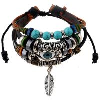Cowhide Bracelets, Zinc Alloy, with cowhide cord & turquoise & Wax Cord & Wood, fashion jewelry & for woman, 60mm cm 