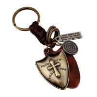 Zinc Alloy Key Clasp, with Full Grain Cowhide Leather, Shield, fashion jewelry & with cross pattern & for woman, 110mm 