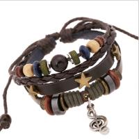 PU Leather Cord Bracelets, Zinc Alloy, with Split Layer Cowhide Leather & PU Leather & Wood, Adjustable & fashion jewelry & Unisex 