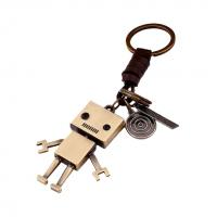 Zinc Alloy Key Clasp, with Full Grain Cowhide Leather & Iron, Robot, Unisex 