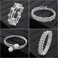 Fashion Zinc Alloy Bangle, with ABS Plastic Pearl, fashion jewelry & for woman & with rhinestone 