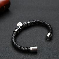 PU Leather Cord Bracelets, with Stainless Steel, fashion jewelry, black .34 Inch 