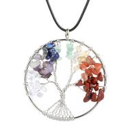 Tree Of Life Pendants, Zinc Alloy, with Gemstone, silver color plated, Unisex, multi-colored, 50mm 