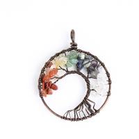 Tree Of Life Pendants, Zinc Alloy, with Gemstone, silver color plated, tree of life design & Unisex, multi-colored, 50mm 