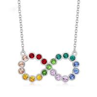 Кристалл ожерелье, 925 пробы, с сваровский, с 1.97Inch наполнитель цепи, покрытый платиной, граненый, цвета радуги длина:Приблизительно 15.75 дюймовый, продается Strand