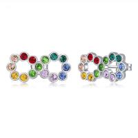 CRYSTALLIZED™ Crystal Sterling Silver Stud Earring, 925 Sterling Silver, with CRYSTALLIZED™, sterling silver post pin, platinum plated, faceted, rainbow colors 