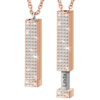 Rhinestone Brass Necklace, Rectangle, rose gold color plated & for woman & with rhinestone Approx 19.68 Inch 