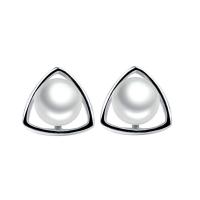 Sterling Silver Natural Pearl Stud Earring, 925 Sterling Silver, with Freshwater Pearl, Triangle, plated, for woman 