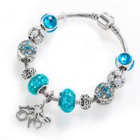 Brass Chain European Bracelets, with Crystal, for woman & with rhinestone, blue Approx 7.87 Inch 