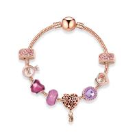 Zinc Alloy European Bracelets, with Lampwork, rose gold color plated & for woman & enamel & with rhinestone 