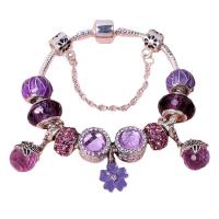 Zinc Alloy European Bracelets, with Crystal, rose gold color plated & for woman & with rhinestone, purple 