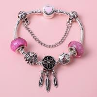 Zinc Alloy European Bracelets, with Lampwork & for woman & with rhinestone, pink 