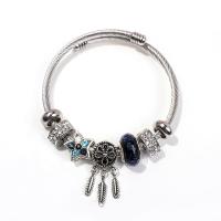 Stainless Steel European Cuff Bangle, with zinc alloy bead & Crystal, plated & for woman & enamel, original color 