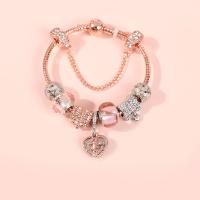 Zinc Alloy European Bracelets, with Lampwork, rose gold color plated & for woman & with rhinestone, pink 