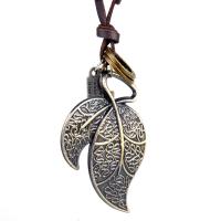 Zinc Alloy Necklace, with leather cord, Leaf, plated, fashion jewelry & Unisex cm 