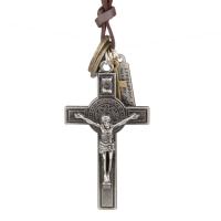 Zink -Legierung Eisen Kette Pullover Halskette, Zinklegierung, mit Lederband, Jesus Kreuz, plattiert, Modeschmuck & unisex, 85x40mm, Länge:80 cm, verkauft von PC