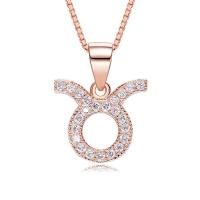 Cubic Zircon Micro Pave Sterling Silver Necklace, 925 Sterling Silver, with Cubic Zirconia, with 2.36Inch extender chain, rose gold color plated, Zodiac symbols jewelry Approx 15.75 Inch 