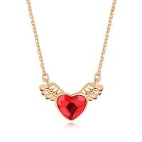 Crystal Necklace, 925 Sterling Silver, with CRYSTALLIZED™, sterling silver lobster clasp, with 1.97Inch extender chain, Winged Heart, gold color plated, faceted, red Approx 15.75 Inch 