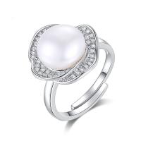 Pearl Sterling Silver Finger Ring, 925 Sterling Silver, with Cubic Zirconia & Freshwater Pearl, Donut, platinum plated, white, 10mm 
