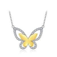 Cubic Zircon Micro Pave Brass Necklace, with Cubic Zirconia, with 1.97Inch extender chain, Butterfly, platinum plated, yellow Approx 14.57 Inch 